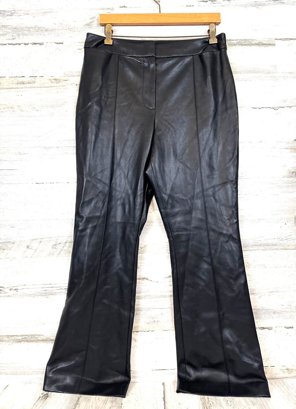 BCBGMAXAZRIA Womens 12 Black Flare Leg Faux Leather Pants NEW Evening Dress